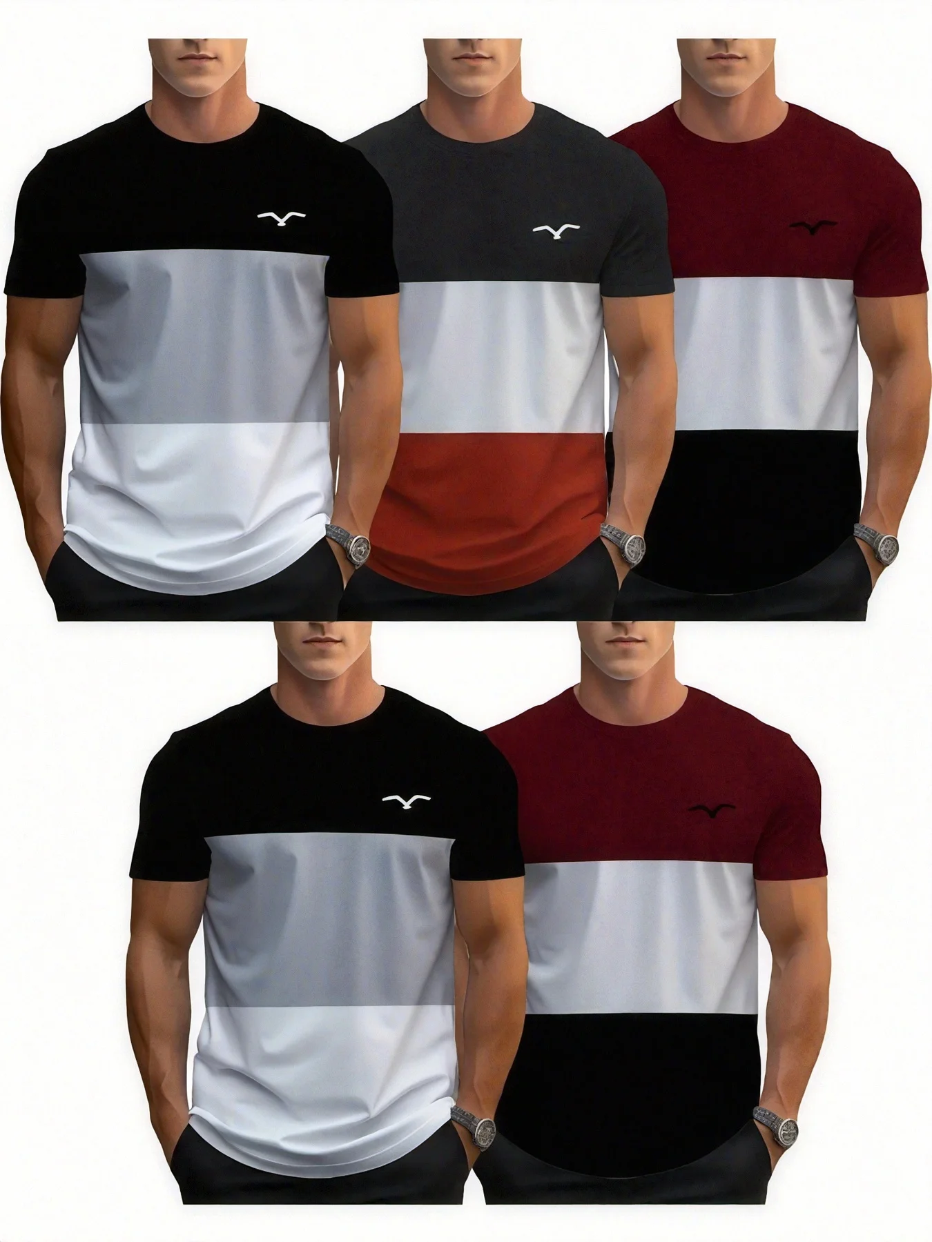 

Purchase 5pcs of Men'S Color-Block T-Shirts, Casual Style, Made of Polyester Fabric, Suitable for Both Men Tshirts for Man