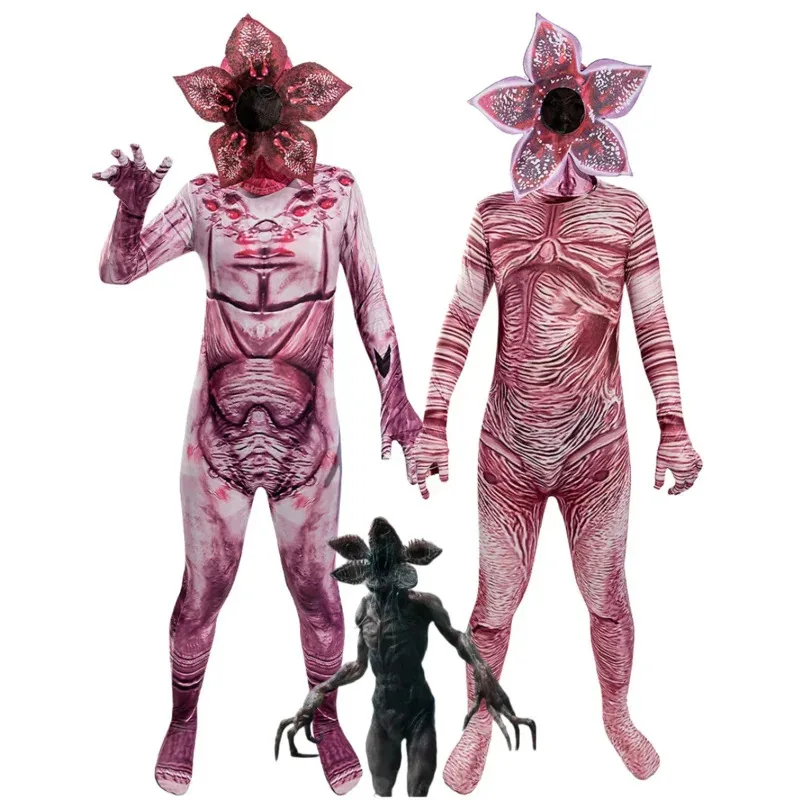 

TV Stranger and Things Demogorgon Cosplay Costume Adult Kids Horror Monster Printing Jumpsuits Man Woman Halloween Carnival S FD