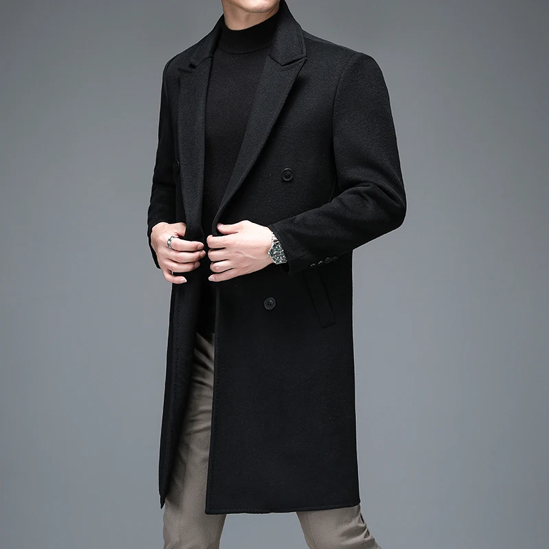 Men's Cashmere Coat Soft Warm Fabric for Winter Grey Navy Black Double-Breasted Tailored Fit Overcoat Business Casual Outfit New