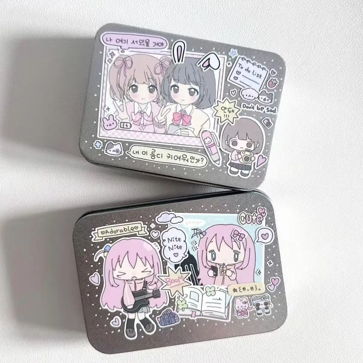 Korean-style Comic Girl Cute Silver Iron Box INS Sticker Small Card Storage Desktop Storage Box Miscellaneous Items Decoration