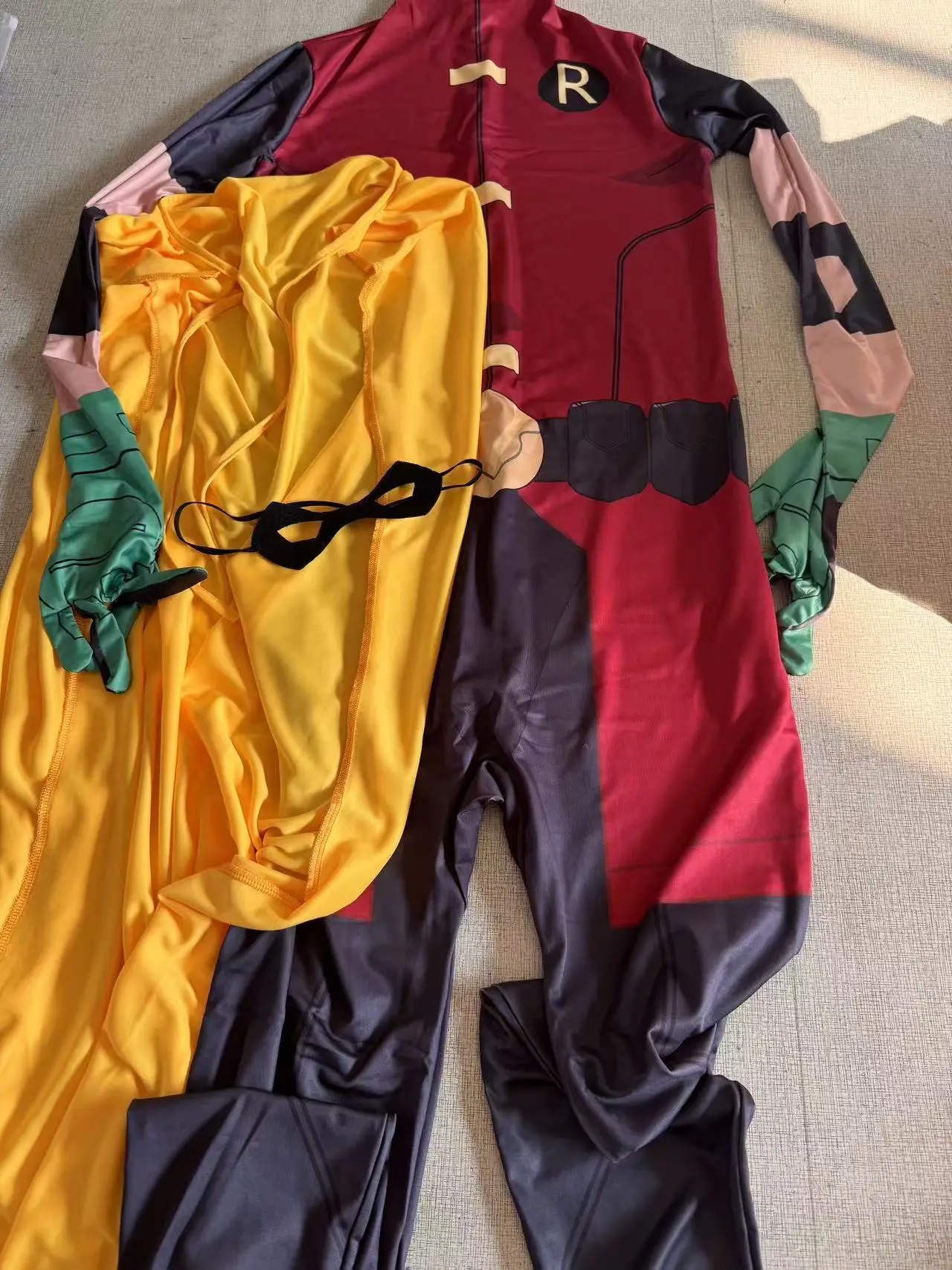 Men Robin Superhero Cosplay Costumes Tight Jumpsuit with Cloak and Mask for Party Carnival Wear