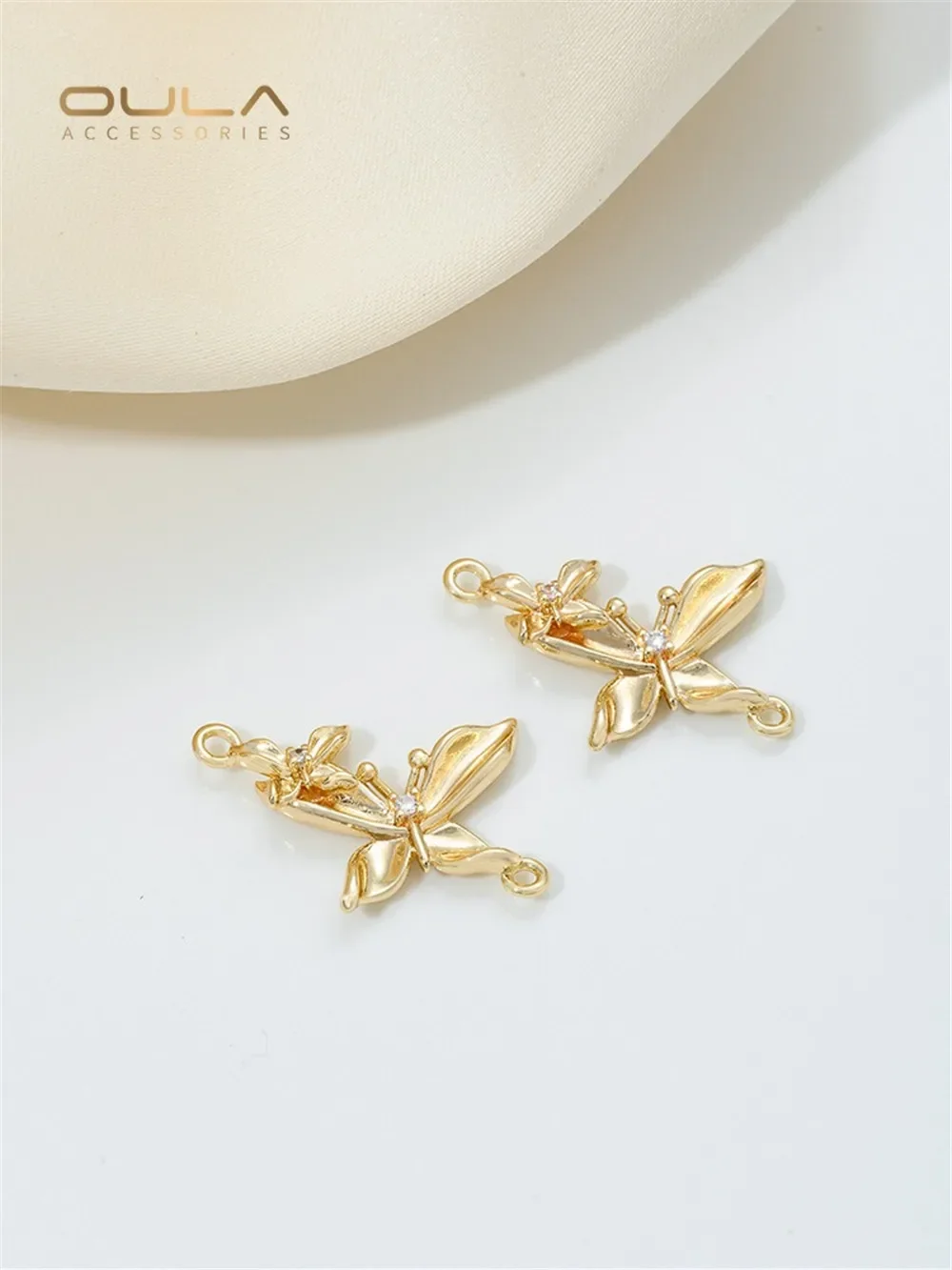 

14K Gold-Color Plated Rose Bow Pendant Single & Double Hanging DIY Handmade Flower Accessory Material for Jewelry Making