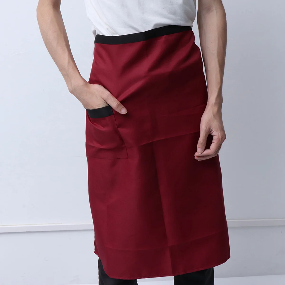 

Unisex Short Waist Apron Red with Pocket Essential for Chef Waiter Waitress Kitchen Cooking Catering