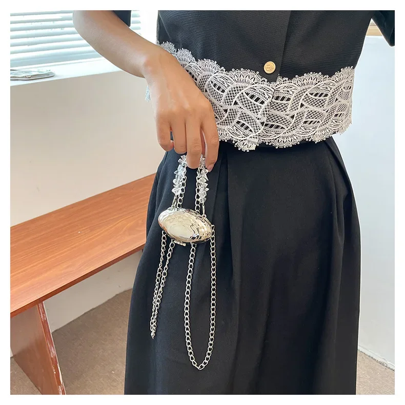 Long Chain Metal Purse Wedding Party Handbag Gold Silver Crocodile Crystal Women Evening Clutch Bag Designer Hollow Out purse