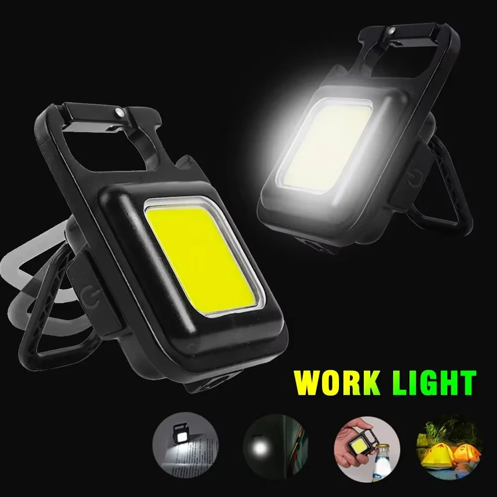 Portable COB Keychain Work Lights 500LM USB Charge Waterproof For Outdoor Walking Camping Lighting Mini LED Flashlight 1PC