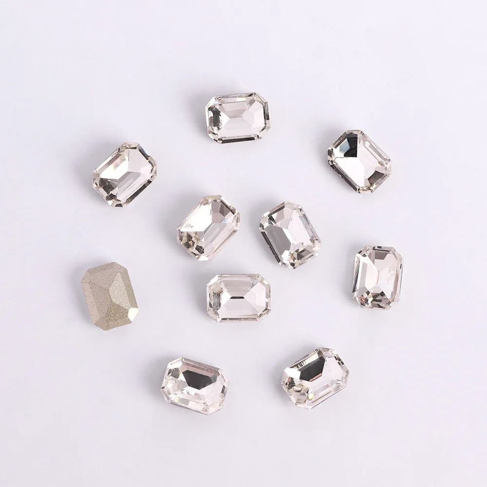 100 Pcs/Pack 6x8mm Glass Rectangle Fancy Rhinestone Octagon Shape Gold Back Diamond Stones Glue On Rhinestones for Needlework