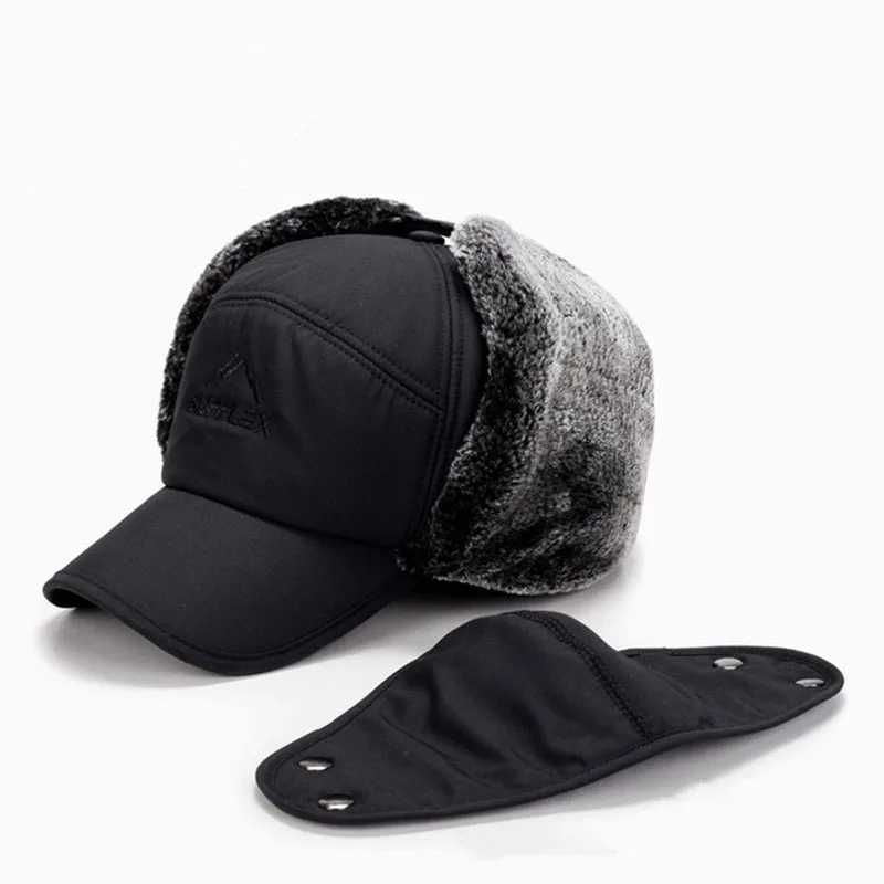 Winter Fur Warm Windproof Hat Men Women Lei Feng Cap Bomber Faux Fur Ear Flap Cap Black Ski Trooper Trapper Cold Anti-snow Cap