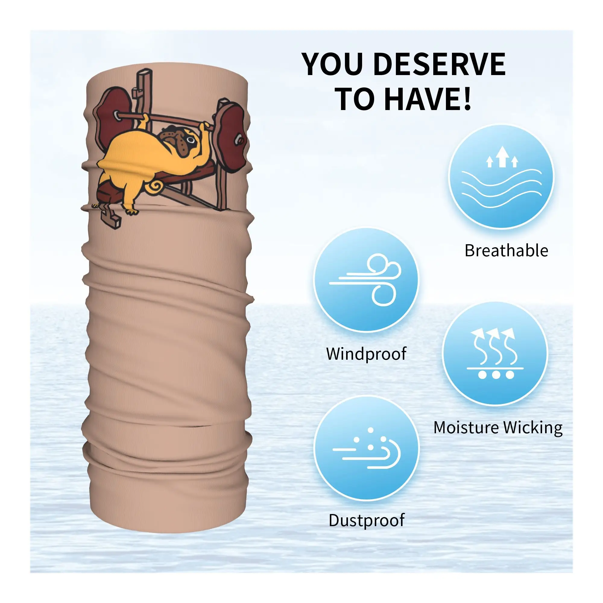 Pug Bench Press Bandana Neck Gaiter Gedrukt Gezichtssjaal Warme hoofdband Buitensporten Unisex Volwassene Het hele seizoen