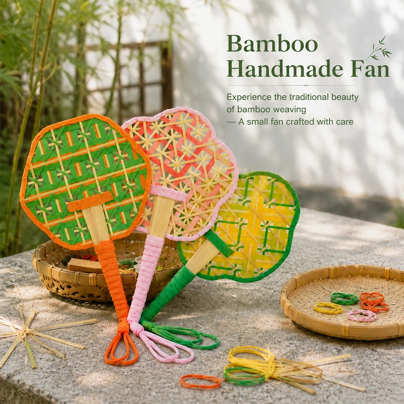 DIY Bamboo Woven Fan Craft Kit, Traditional Chinese Hand Fan Weaving Set for DIY Art Activity Summer Home Decor Handmade Gift