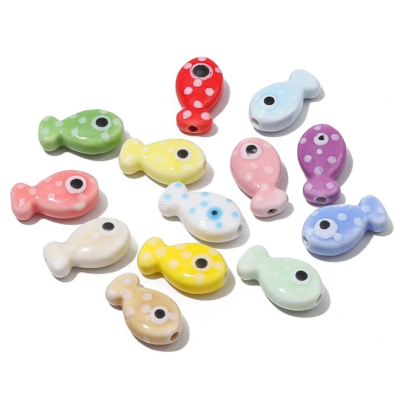 10pcs Colorful Polka Dot Fish-shaped Ceramic Procelain Loose Beads For DIY Bracelet Necklace Jewelry Making Accessories Craft