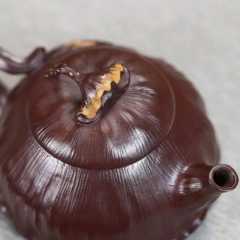 Yixing Zisha Aged Purple Clay Old Lotus Seed Teapot 230Ml Ball Hole Handmade Kung Fu Brewing Pot High-End Tea Set