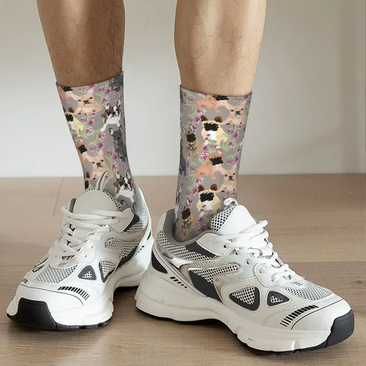 Calcetines de fútbol transpirables con estampado Floral para hombre y mujer, calcetín Unisex de Bulldog Francés, ideal para Otoño e Invierno