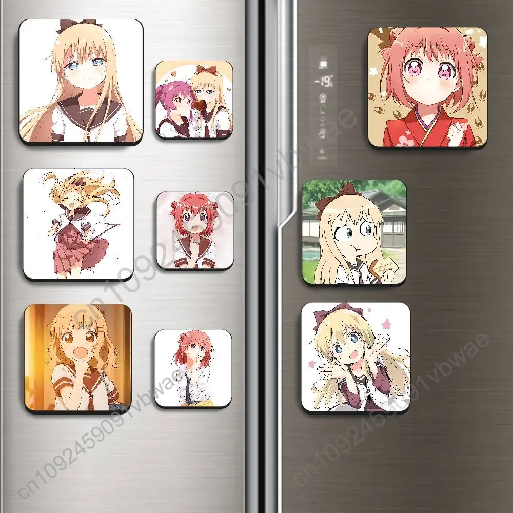 Imán de nevera cuadrado de plástico negro de Akari, Akaza, Kyoko, Toshino, Yuru, Yuri, para pegatinas magnéticas sin dejar rastro, duradero, liso