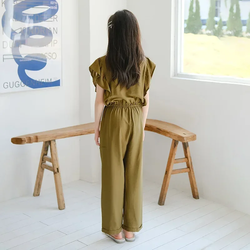 Jumpsuit for Girls Summer 2023 Loose Ruffle Sleeves Children Clothes Girl Wide Leg Pants Casual Kids Overalls Teenager Trousers