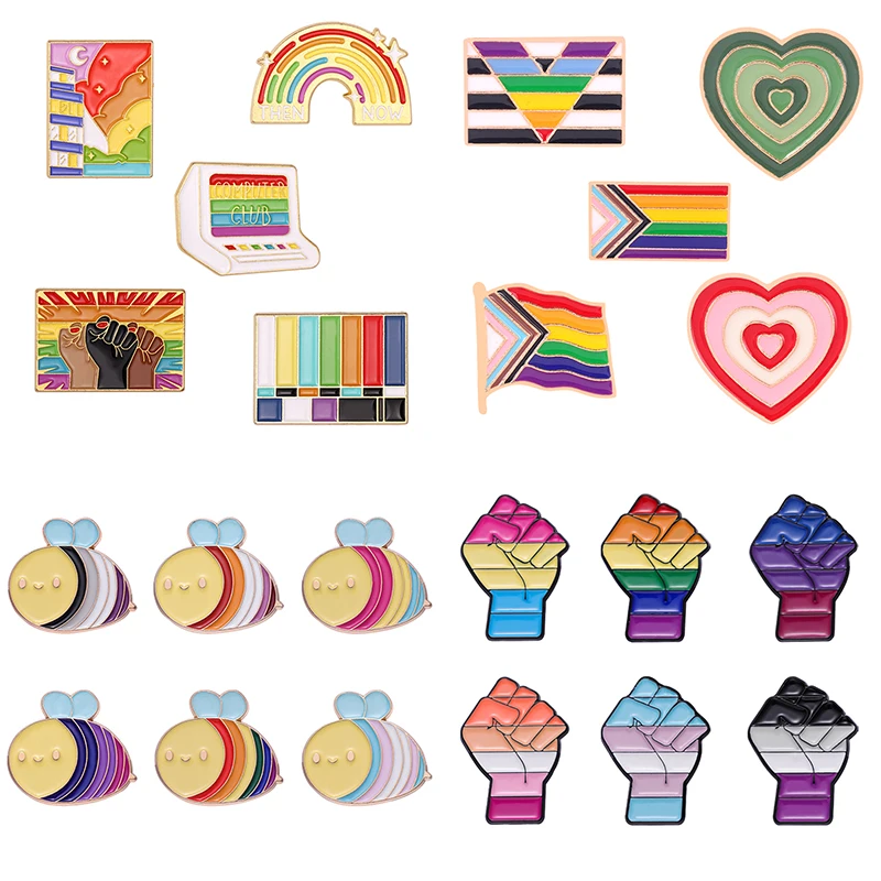 LGBT Gay Set Love Rainbow Enamel Pin Animals Heart Badge Fashion Clothing Jewelry Wholesale Metal Brooch Lapel Accessories