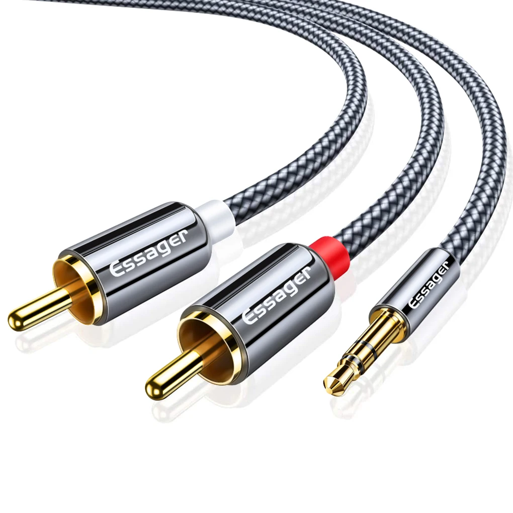 Essager kabel RCA 3 5mm Jack do 2 RCA przewód Aux 3 5mm do 2RCA Adapter Splitter Audio kabel do TV, pudełko kina domowego przewód głośnikowy