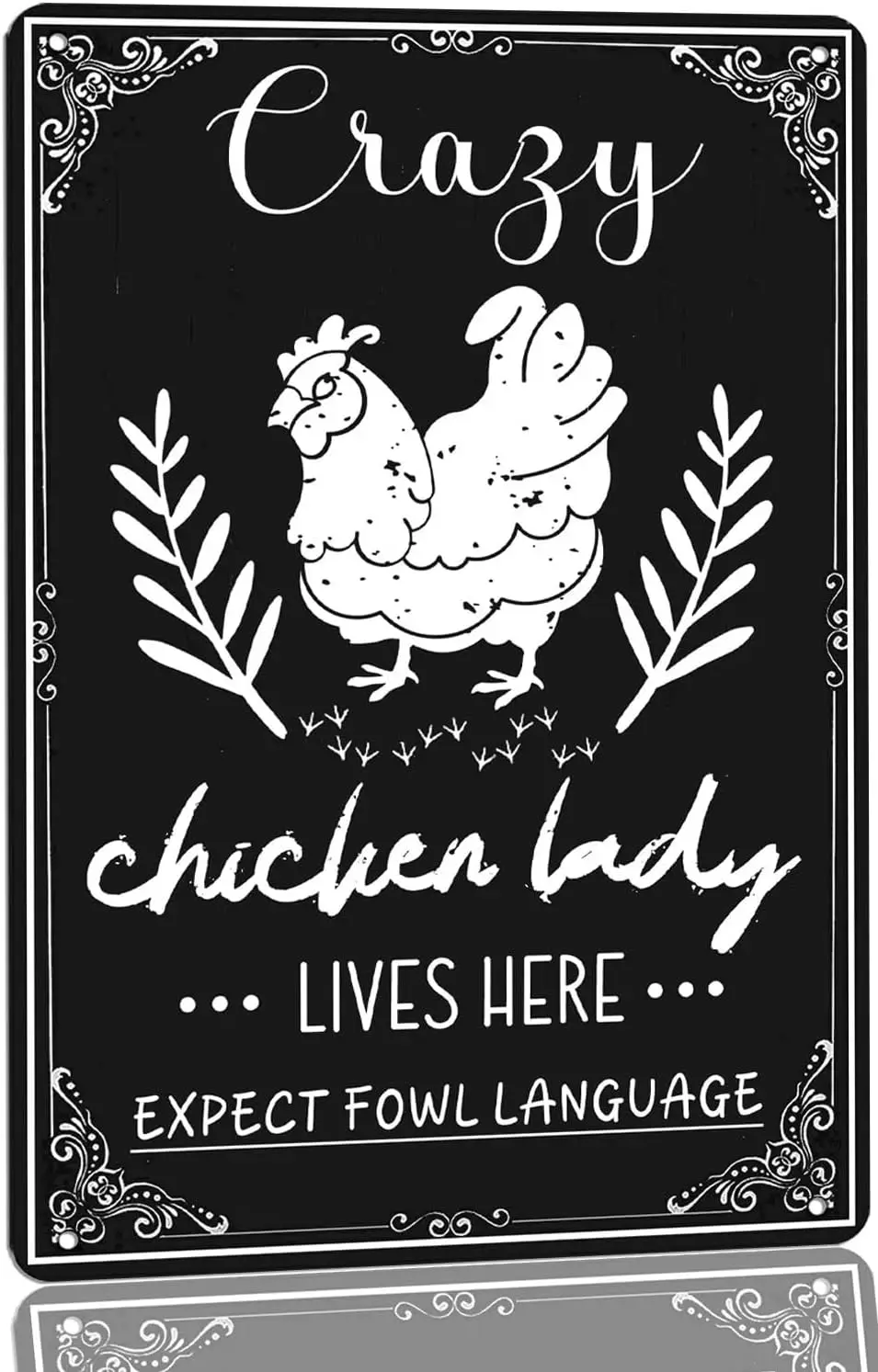 1p,Funny Chicken Decorations for Coop -Crazy Chicken Lady Lives Here Expect Fowl Language Tin Sign Farm Chicken Coop Metal Decor