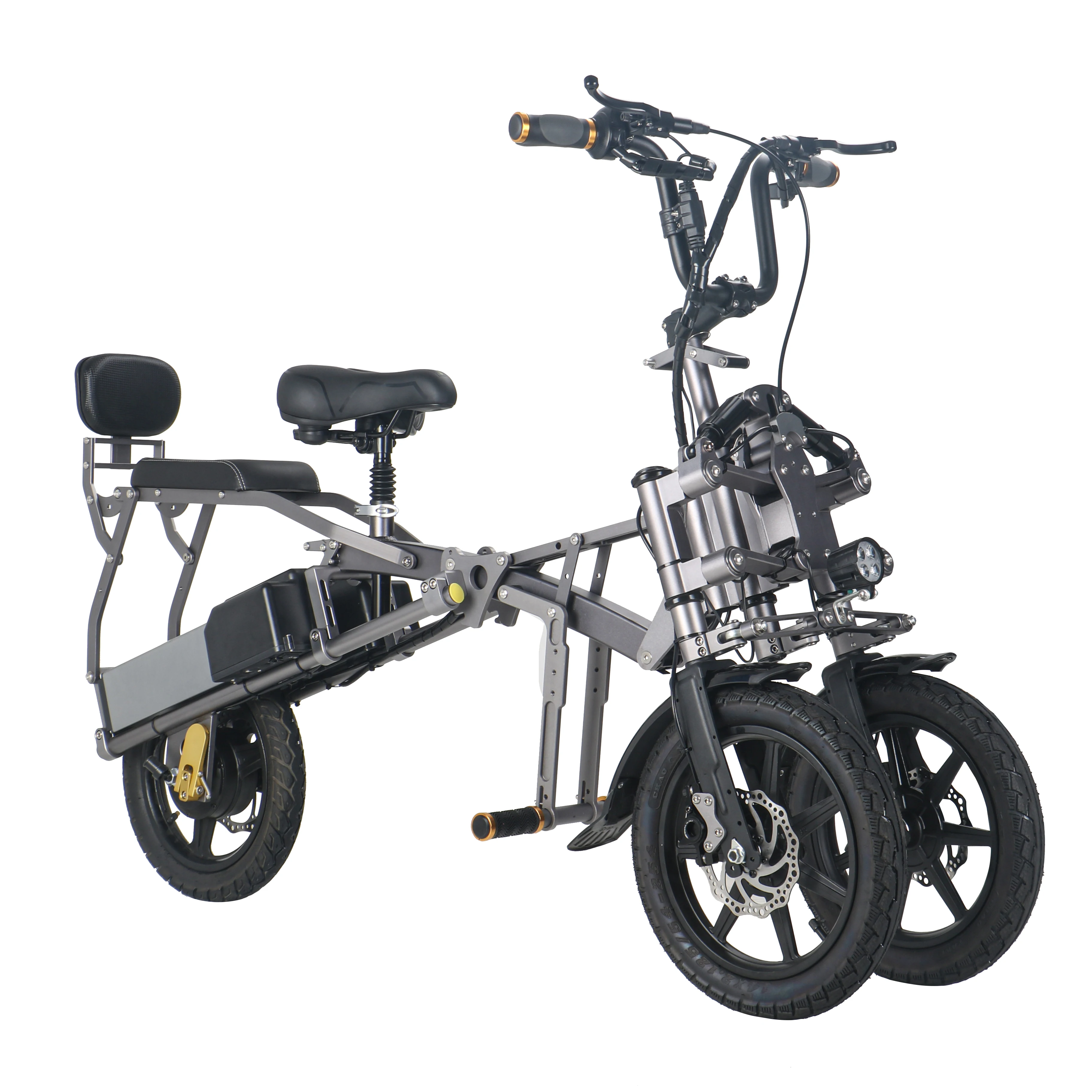 Folding 3 Wheel Electric Bike Dual Front Wheel Adult Cargo E Trike Passenger Seat Long Range Stable Mobility Scooter