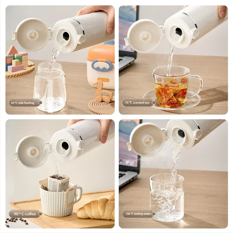 JFBONIN Portable Hinged Lid Electric Water Kettle Home Milk Temperature Adjusting Pot Quick Heating Stainless Steel Tea Maker