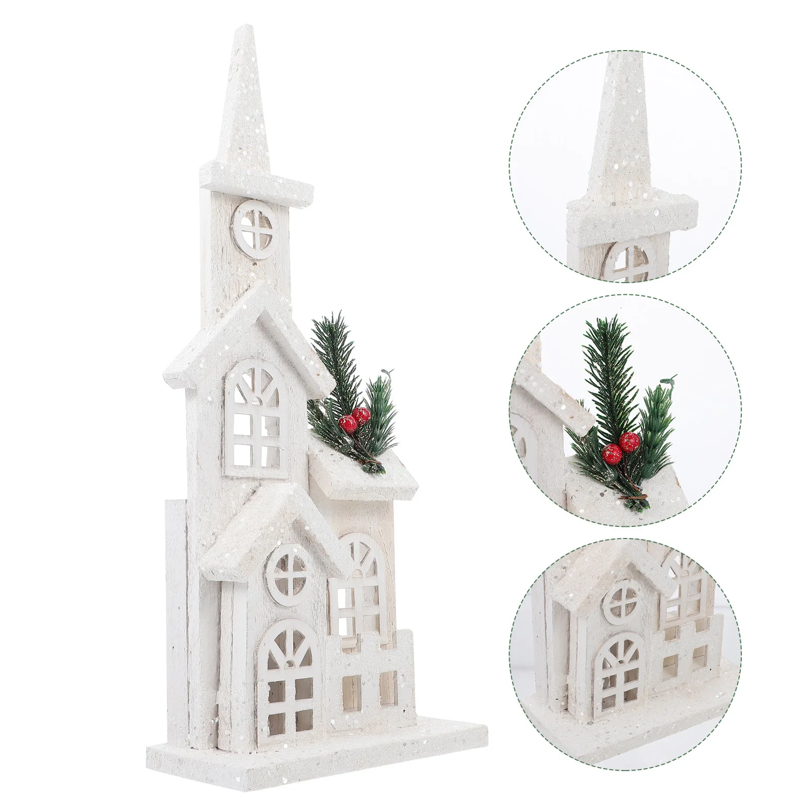 

1Pcs Christmas Luminous Castle Desktop Ornament Party Showcase Adornment Wooden Craft Xmas Home Decorative Mini House