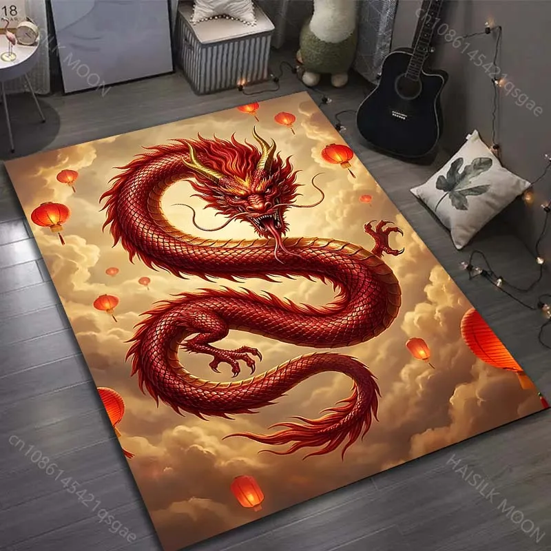 1PC Red dragon with floating lanterns Carpet for Living Room Bedroom Sofa Home Decor Rus Non-slip Floor Mat Luxury Gift