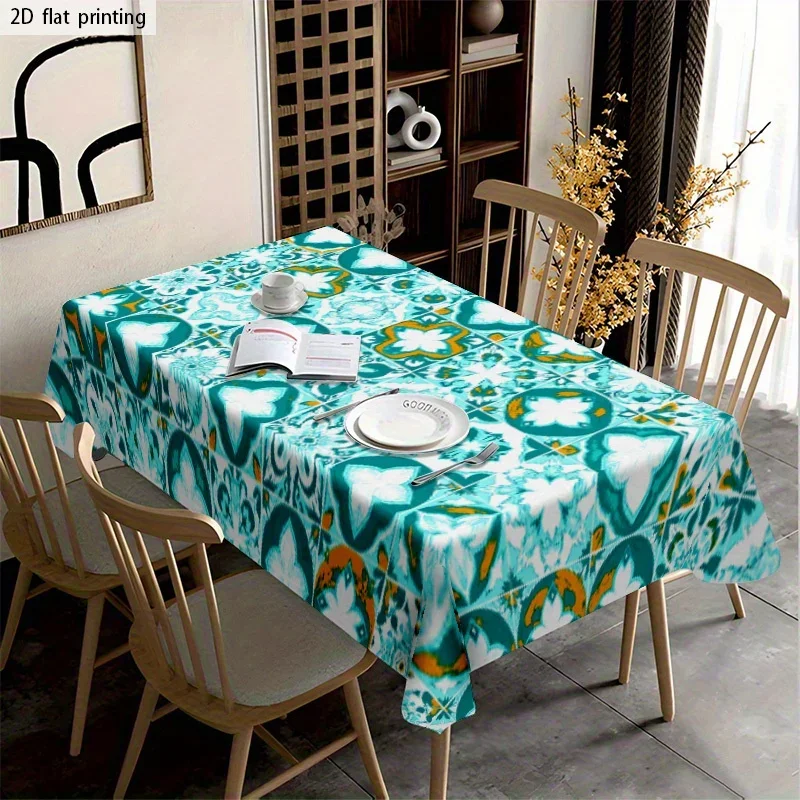 1pc Soft, Fashionable and Beautiful Blue-Green-Yellow Geometric Pattern Tablecloth, Machine Washable and Easy to Clean, YZB