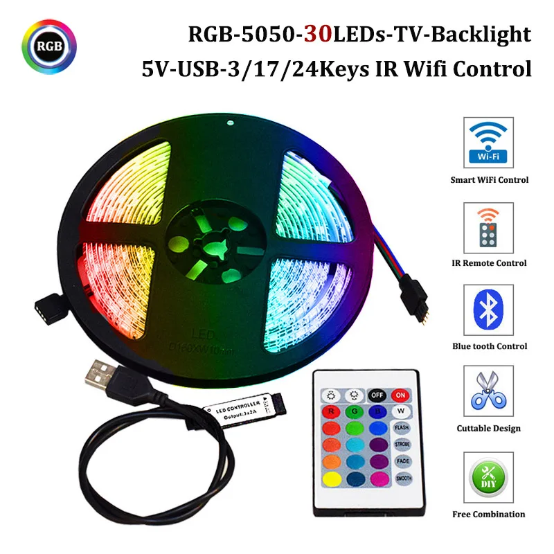 USB 5V LED Strip Light RGB 5050 Wifi Control Flexible Lamp Tape 1M 2M 3M 4M 5M LED TV Ambilight Light Kit Desktop Backlight Tuya