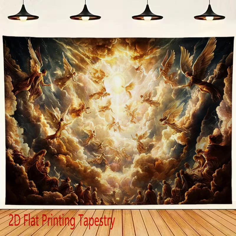 Massive Celestial Angel Tapestry Wall Art Hanging Canvas Print Divine Renaissance Decor for Living Room Bedroom