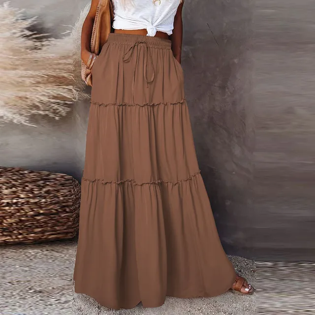 Women long skirt Fashion Solid Color Long Skirts Elastic Waist faldas Loose Casual High Waist saia Versatile Half-Body Dress Women Long Skirt Fashion Solid Color