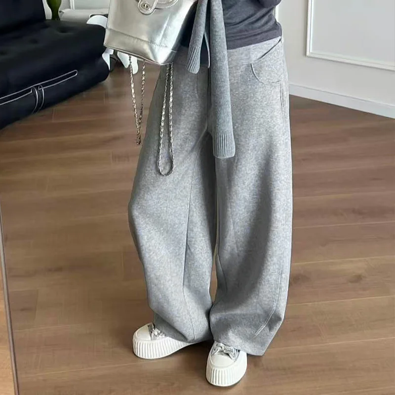 Korean Retro Loose Sweatpants Women Autumn Winter Fleece High Waist Sports Workout Sweat Pants Y2k High Street Wide Leg Trousers