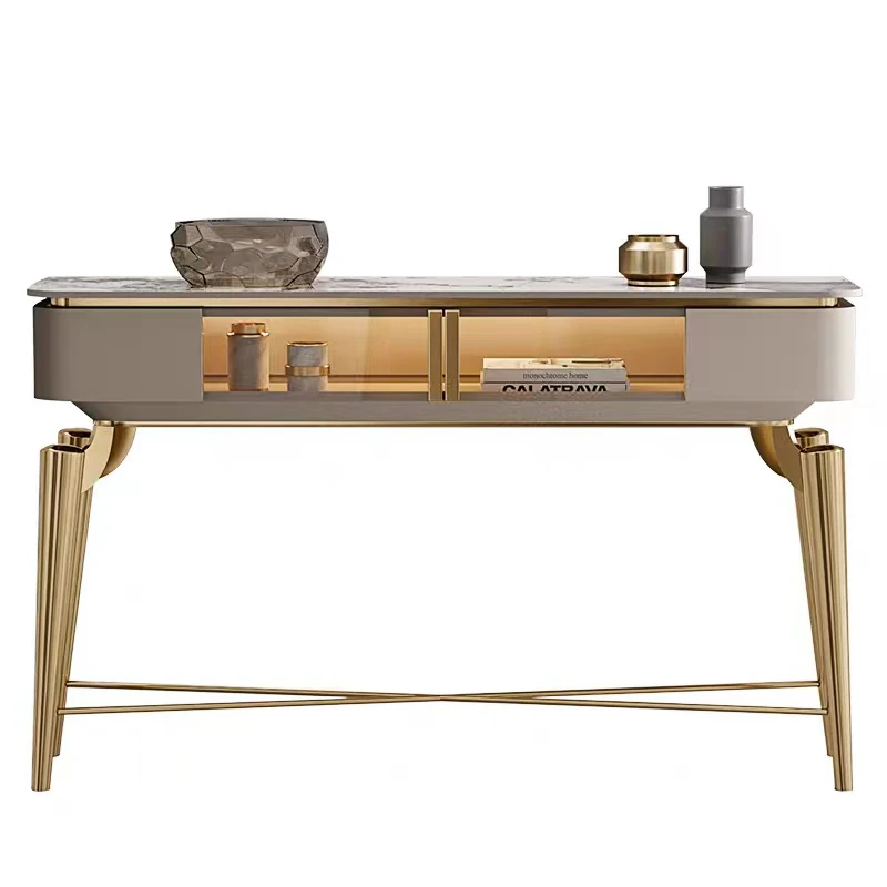 

Modern Gold Stainless Steel Frame Console Table Marble Top Rectangle Hallway Table for Home Hotel Furniture