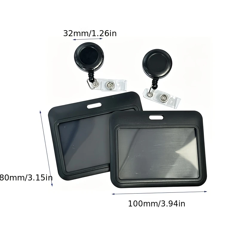 2D 2Pack Black Retractable Badge Reel, Sliding Horizontal Plastic Card Badge Holders for Office Family Nurse Teacher Student
