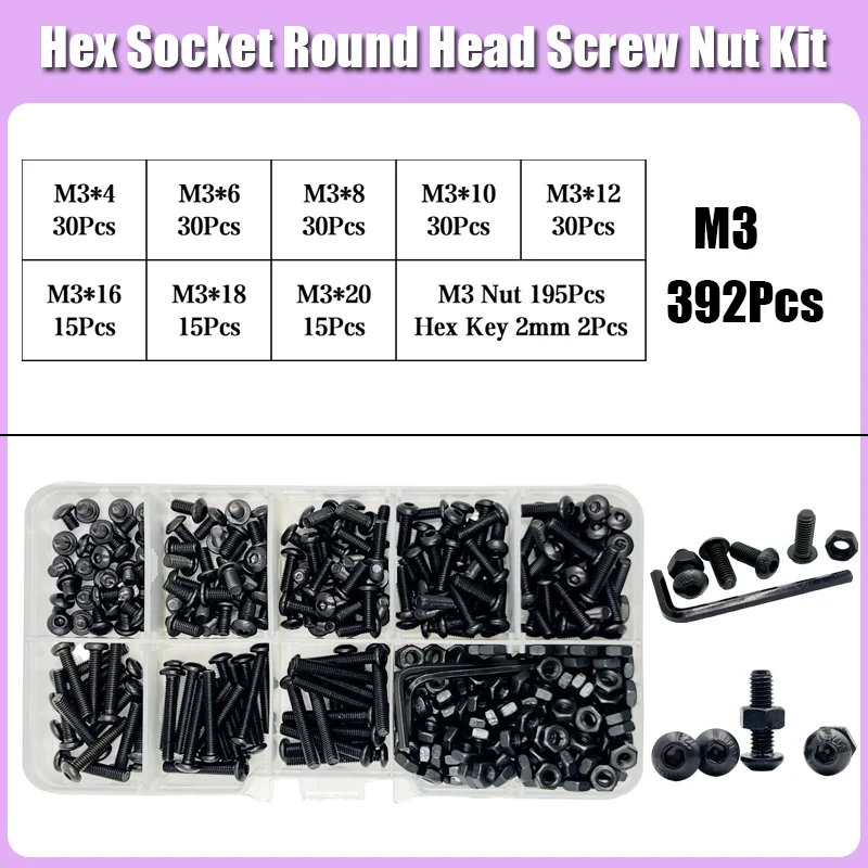 Sechs kant schraube und Muttern satz m2 m3 m4 m5 m6 schwarz 10,9 Grad Knopf kopf Innen sechs kant schraube Sechs kant buchse Rundkopf Inbus schraube – Detail 12