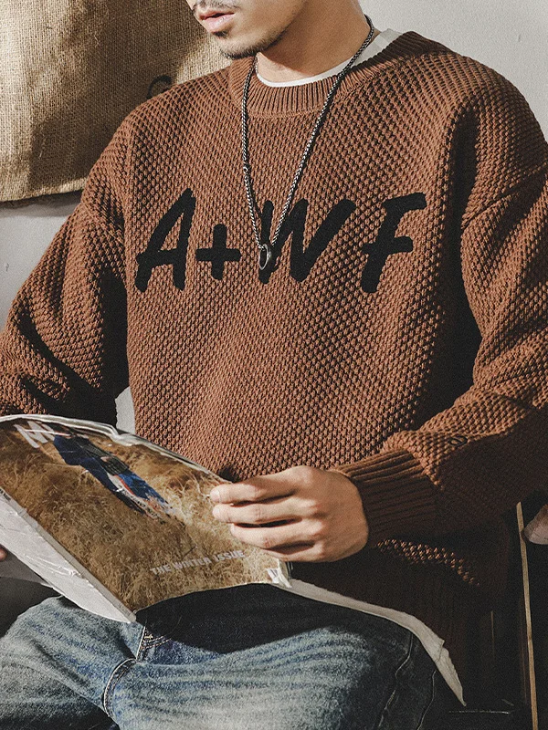 

Мужской зимний свитер в стиле ретро с американским принтом, новый, модный, свободный, крупной вязки, вязаный, повседневный, для мужчин