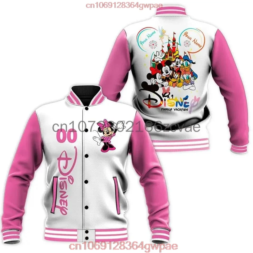 Nome personalizado gratuito jaqueta de beisebol minnie mouse disney casual jaqueta de beisebol oversized rua jaquetas masculinas e femininas