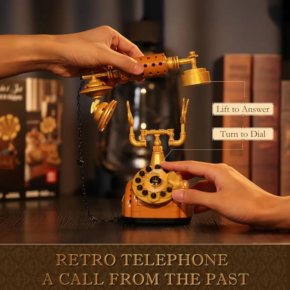 ชุดตัวต่อวินเทจ 1438 ชิ้น: กล้องถ่ายรูปย้อนยุค, โทรศัพท์, เครื่องเล่นแผ่นเสียงสำหรับบ้านและสำนักงาน, ของตกแต่งย้อนยุคยุค 80 สำหรับผู้ใหญ่