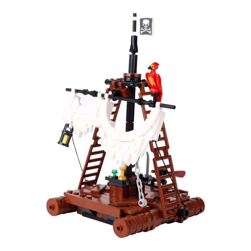 

MOC medieval castle scene building block building brick pirate figurine splicing raft boat small particle kids toy