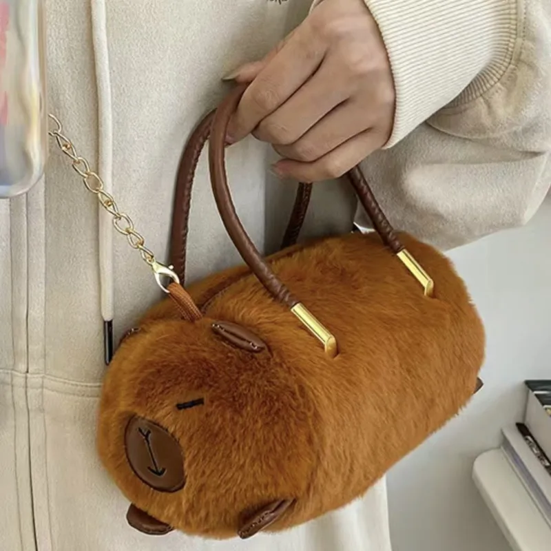 

New Cartoon Capybara Doll Plush Handbag Trendy Kawaii Personalized Women's One Shoulder Crossbody Chain Bucket Bag