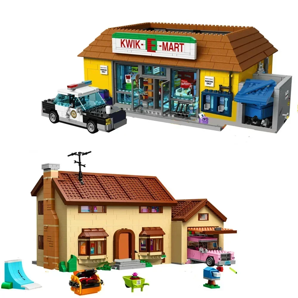 Miniso Disney Serie di film Il Simpson Kwik-E-Mart Modello di casa Streetview Building 71006 71016 Blocchi di mattoni Giocattoli Decorazioni per la casa