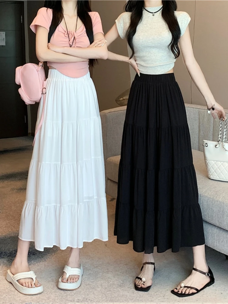 High Waist A-Line Midi Skirt Women's Summer plus Size Slimming Design Elastic Hip Covering Half-length Cake Skirt