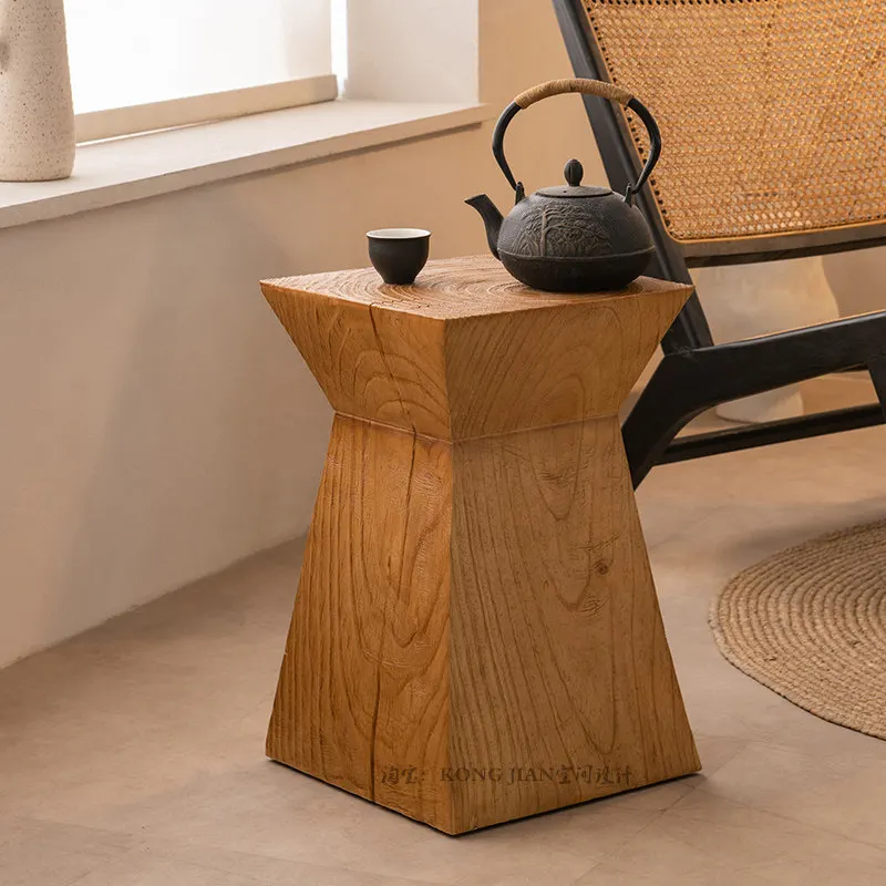 

Solid Wood Stool Round Living Room Side Table Rustic Tree Trunk Footrest Decorative Home Accent Piece