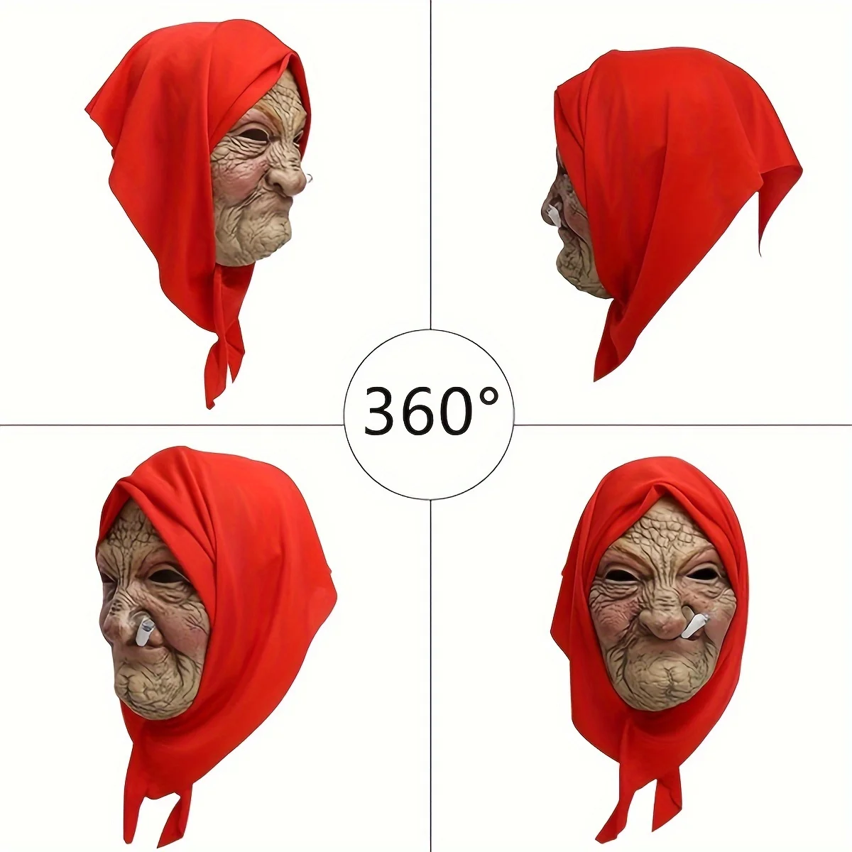 1-Pack Latex Scary Old Lady Mask, with Realistic Red Headscarf, High Detail, Ideal for Halloween Cosplay & Gifting - view 5