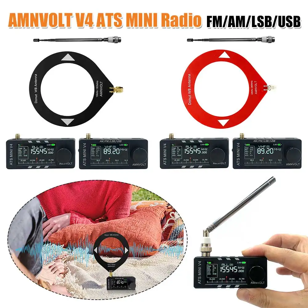 

AMNVOLT V4 ATS МИНИ-радио с усилителем для наушников Si4732 DSP-радио 1,9-дюймовый IPS-экран для прогулок, пеших прогулок, кемпинга