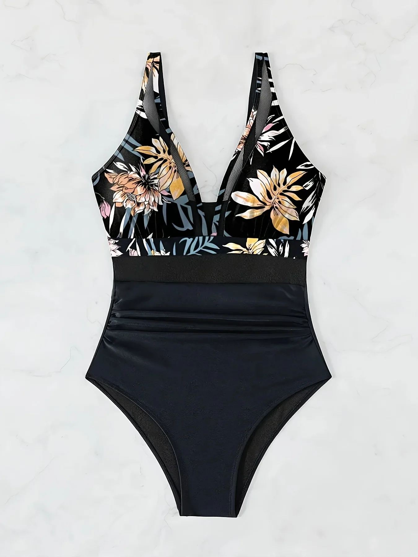 sexy bloemenprint mesh diepe v-hals badpak eendelige bikini's string badmode bodysuits vrouwen biquini badpakken tankini