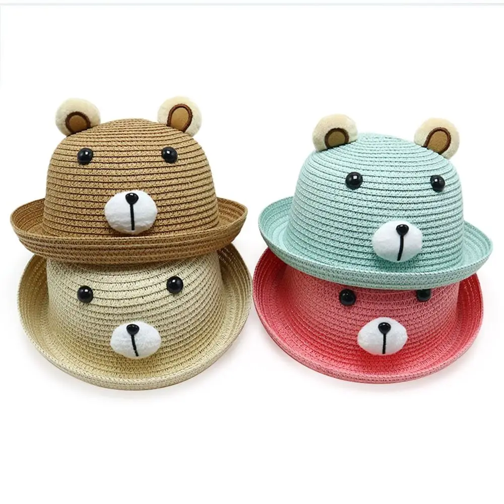 Outdoor Cute Kids Bucket Hat UV Protection Sunscreen Straw Hat Breathable Summer Sun Cap Baby