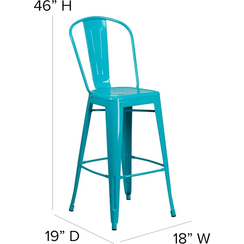 Blake Commercial Grade 4 Pack 30" High Crystal Teal-Blue Metal Indoor-Outdoor Barstool with Back