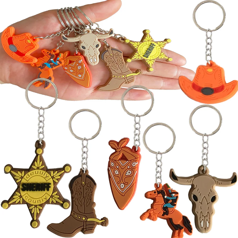 

12pcs Western Cowboy Silicone Keychain Horse Boot Cowboy Hat Western Themed Party Favors Pendant for Kids Birthday Bag Pinata