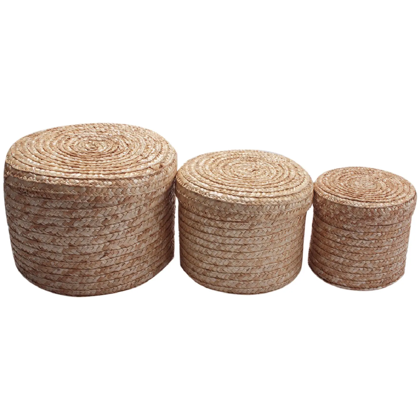 3 Pcs/Set Handmade Straw Woven Storage Basket With Lid Snack Organizer Storage Box Laundry Baskets Rattan Storage Flower Basket