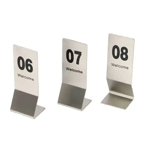 10pcs 고품질 양면 스테인레스 스틸 레스토랑 테이블 번호 카드 디지털 로그인 좌석 카드 데스크 로그인 디스플레이 스탠드
