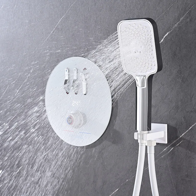 Système de douche thermostatique mural, ensemble de douche à chaud, baignoire blanche